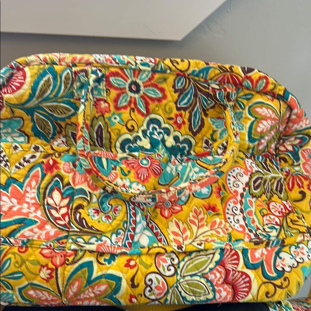 Vera Bradley yellow provencal Colorful Floral Quilted Bag with hair tool holder